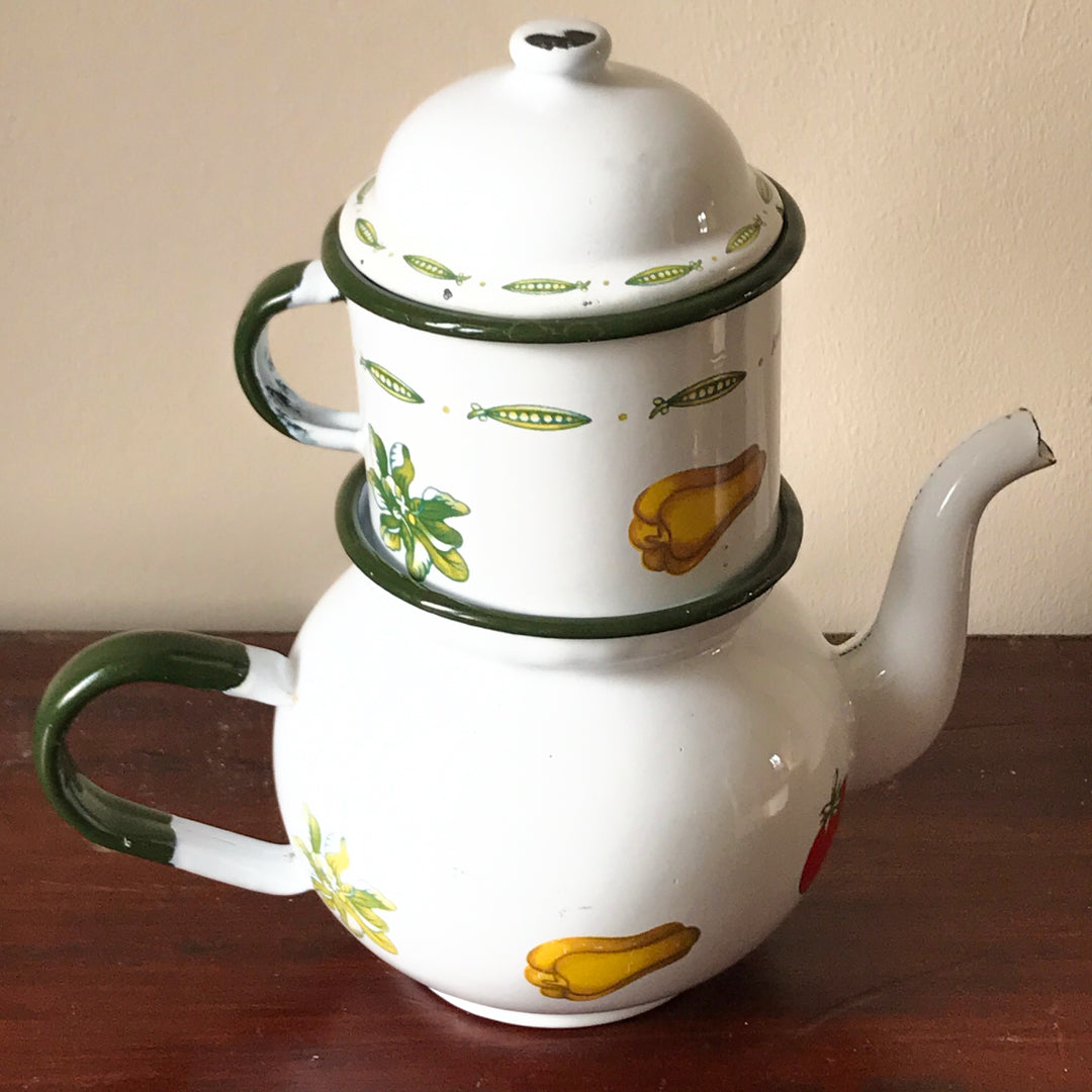 French enamel Tea pot and mug for gardeners