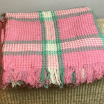 Large vintage pink-cream-green waffle blanket