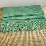 Single vintage Welsh wool green waffle blanket
