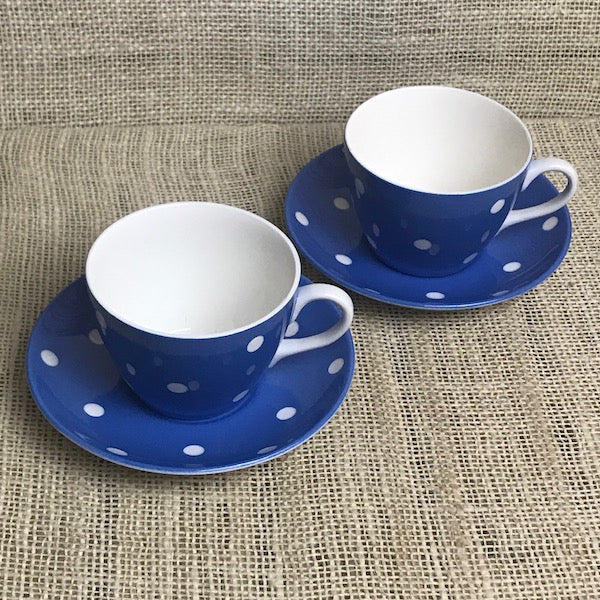 Image of two large TG Green Blue Domino cups and saucers